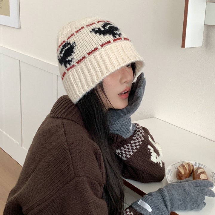 Cappelli da pescatore caldi all'uncinetto in jacquard Dove autunno inverno, cappelli lavorati a maglia con protezione per le orecchie da uomo e da donna_voghion.com