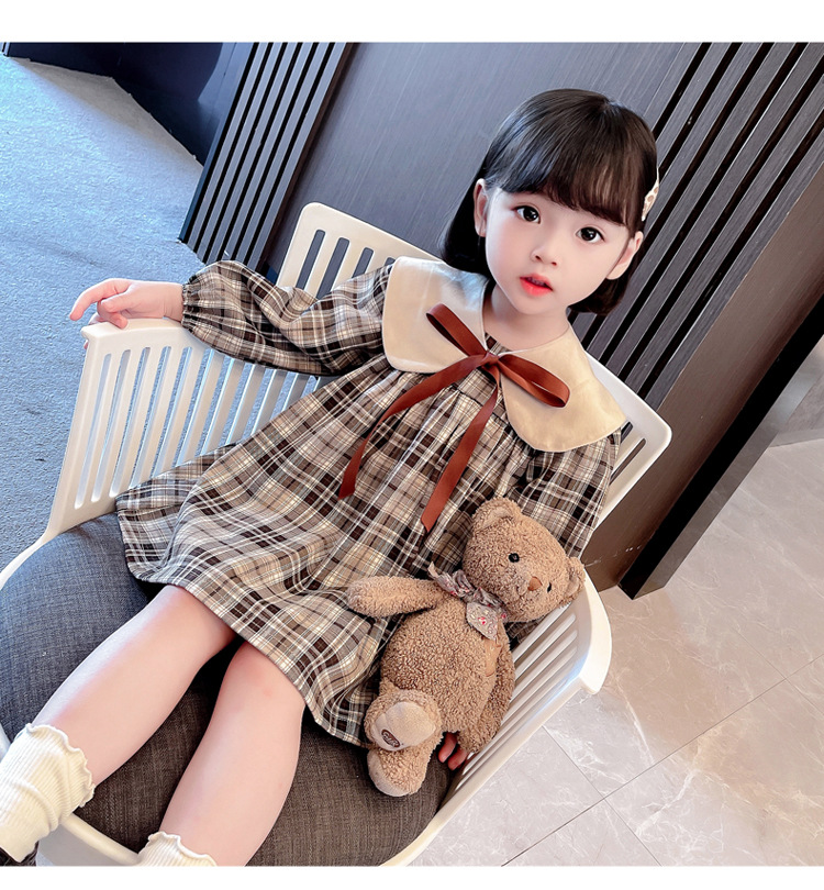 Colletto per bambola da ragazza a scacchi 2024 Primavera Nuova moda coreana Abito da principessa alla moda per bambini medi e piccoli_voghion.com