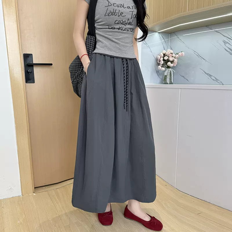 灰色工装半身裙女2025新款春秋薄款高腰a字长裙山本裙伞裙大摆裙