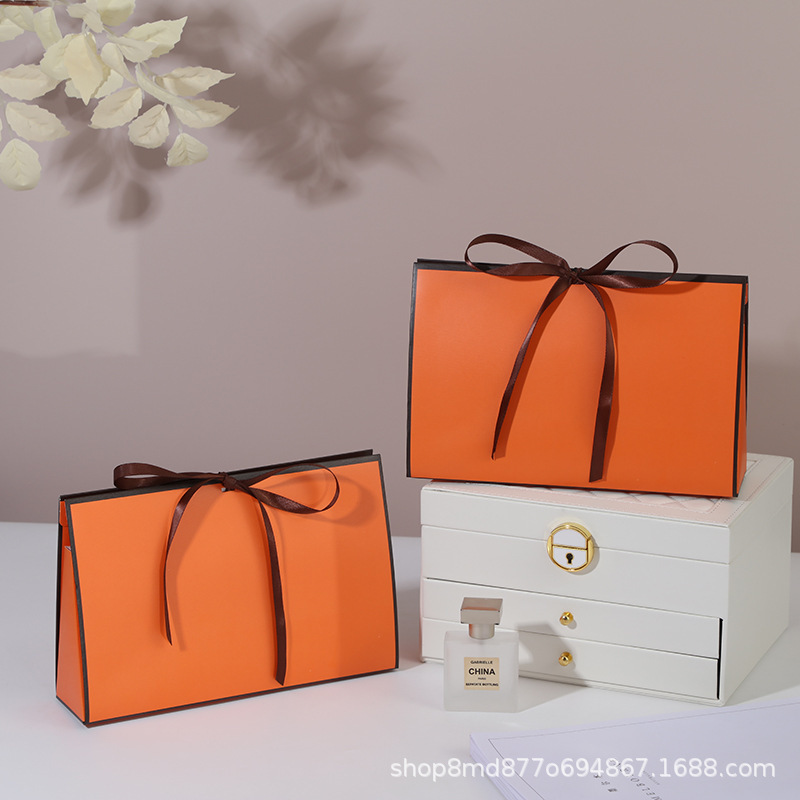 Triangle Strap Handbag Orange Skincare Gift Bag Folding Tissue Silk Scarf Packaging Box