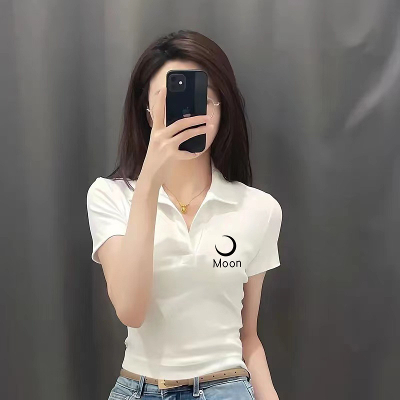 Spring and Summer Polo Collar Short-sleeved T-shirt Women's 2025 New Women's Fashion Korean-style Slim Slim-fit Stylish Top Ins