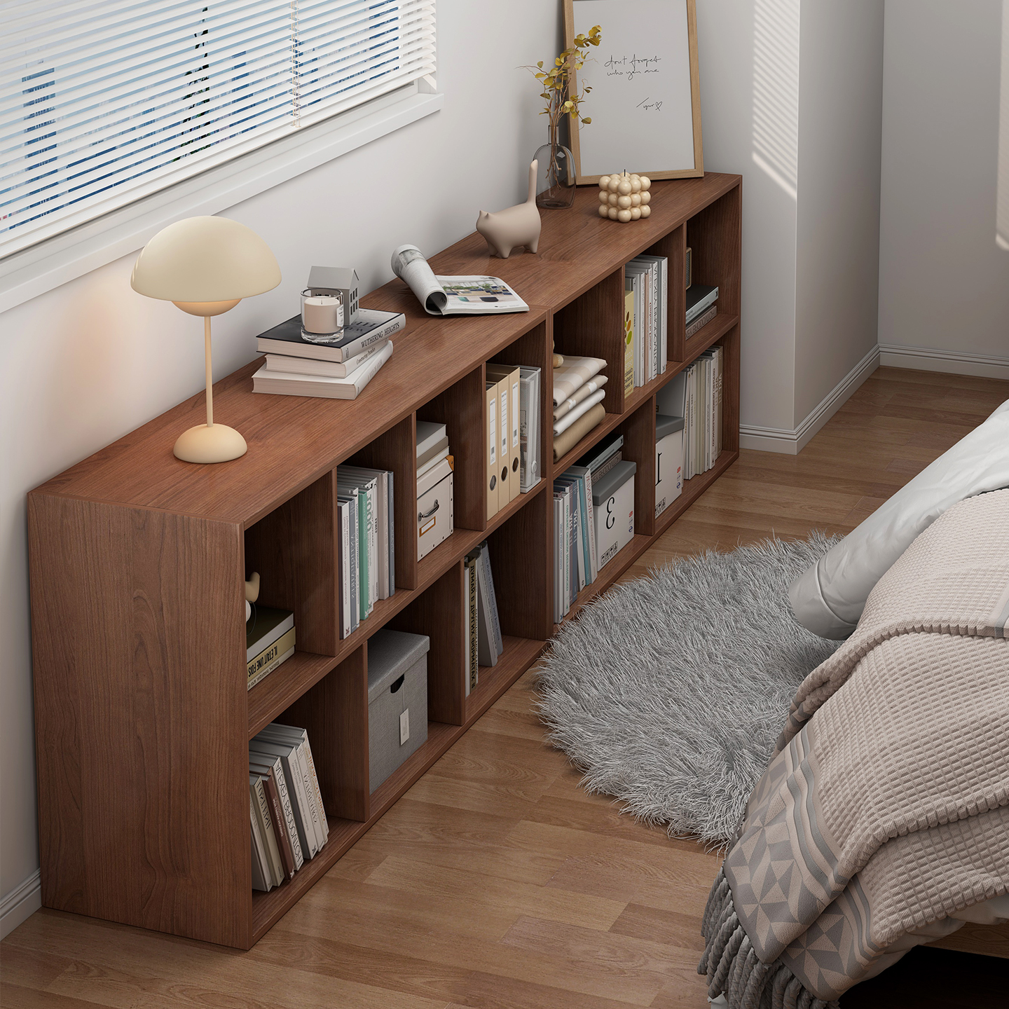 Bedside Bookshelf Floor-Standing Storage Rack Bedroom Bedside Cabinet Home Cabinet Storage Cabinet Grid Cabinet Combination Low Cabinet Bookcase
