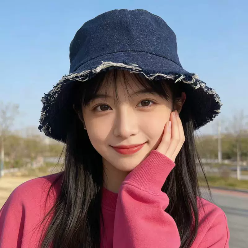 韩系复古水洗牛仔帽子成人款渔夫帽遮阳防晒帽子大头围显脸小