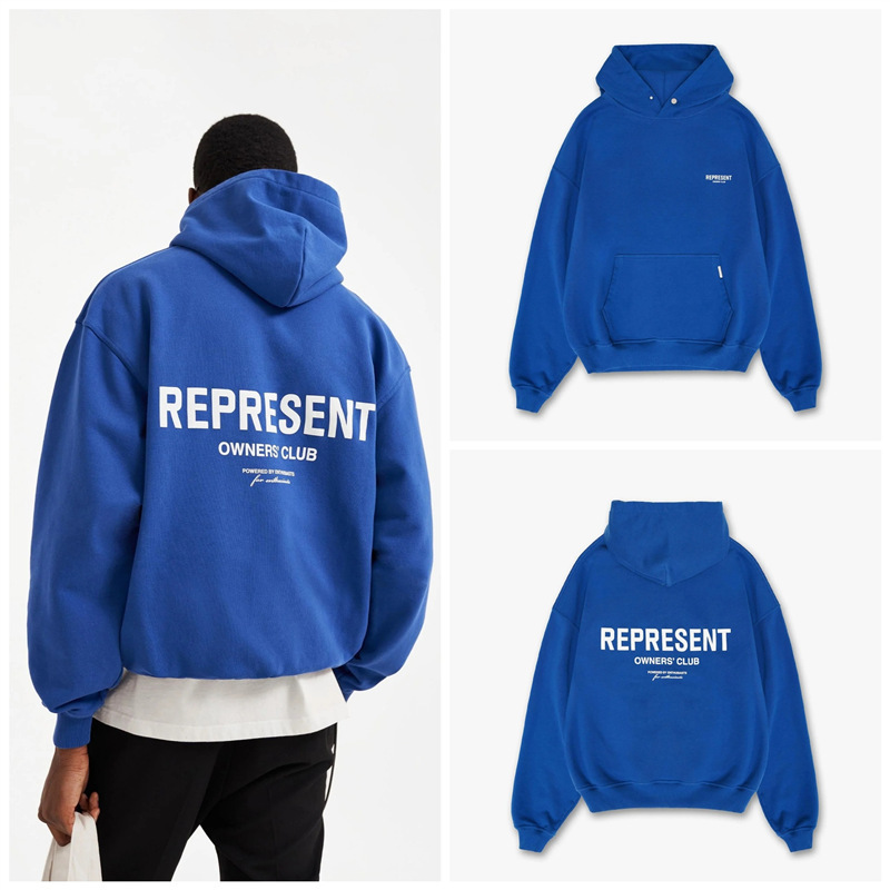 Represent Owners Vintage English Logo Reflective Printed Pattern Hooded Sweatshirt for Men