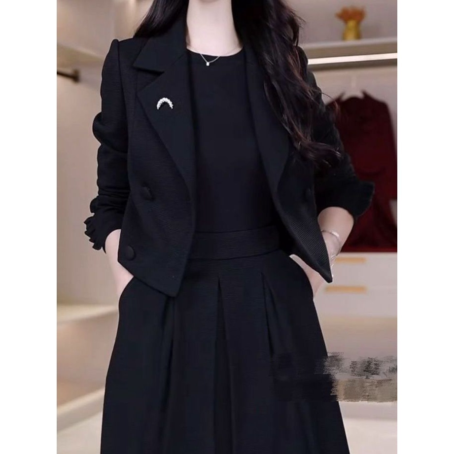 暮雅精纺新品西装外套打底连衣裙两件套秋季新款礼服裙