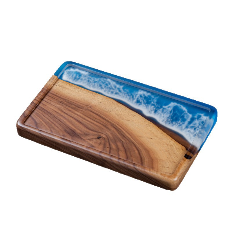 Transfronterizo de resina de nuez negra bandeja de té de madera bandeja rectangular bandeja de fruta doméstica de madera maciza pequeña mesa de té bandeja de madera