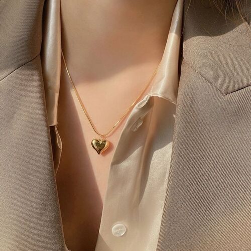 Simple three-dimensional small love necklace double-sided peach heart mirror-like heart-shaped clavicle chain Japanese and Korean ins versatile jewelry