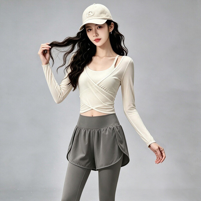 Women's fitness running set, featuring a soft and elegant long-sleeved top and high-waisted, slimming pants, suitable for everyday wear and yoga Women's fitness running set, featuring a soft and elegant long-sleeved top and high-waisted, slimming pants, suitable for everyday wear and yoga