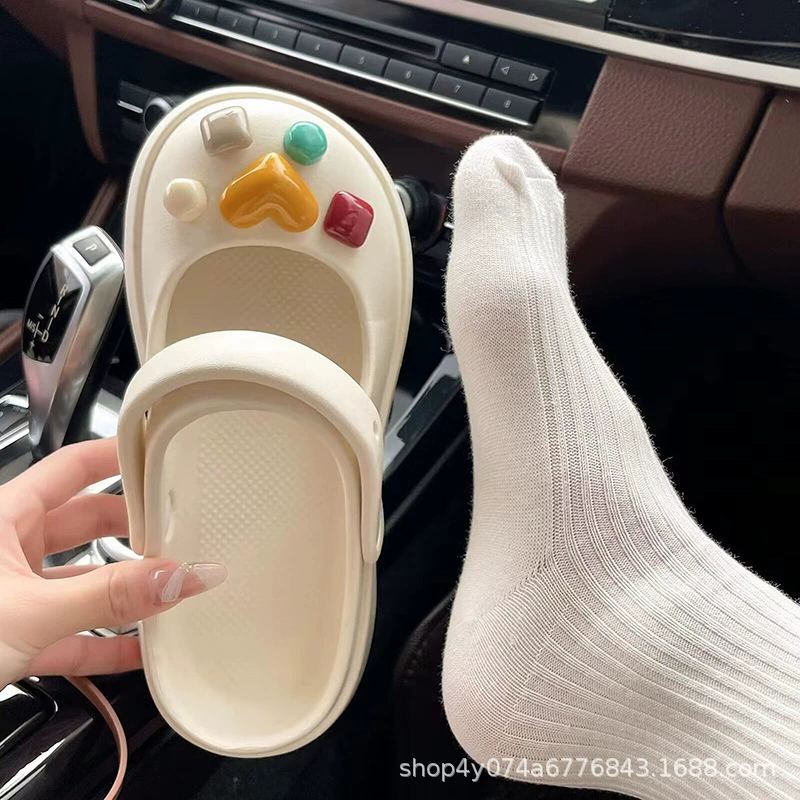 Тапочки Мэри Джейн для женской летней верхней одежды, нескользящая толстая подошва, новые сабо 2023 года, полусандалии с носком.