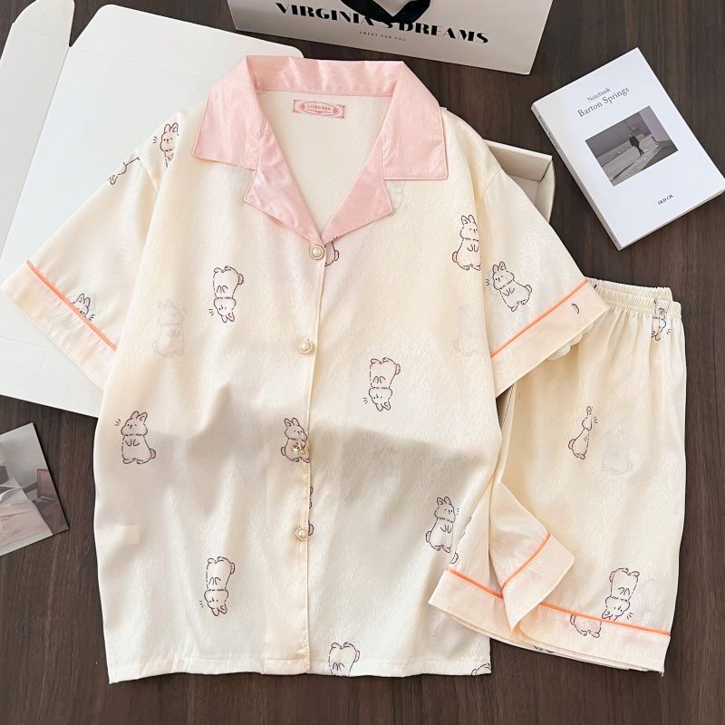 Al por mayor transfronterizo nuevo pijama de verano de alta calidad de seda de hielo twill pantalones cortos de mangas cortas set collar explosión
