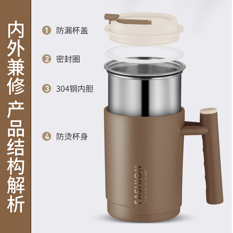 304 tazas de café de acero inoxidable, tazas de agua de la oficina, tazas de té, tazas de té creativas con tapas, tazas de café multipropósito