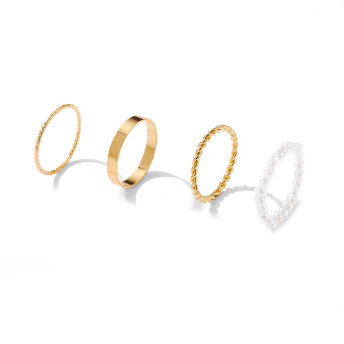 5311401 Cross-border Ring Set Four-Piece Combo Personal Ins Cool Minimalist Pearl Round Ring