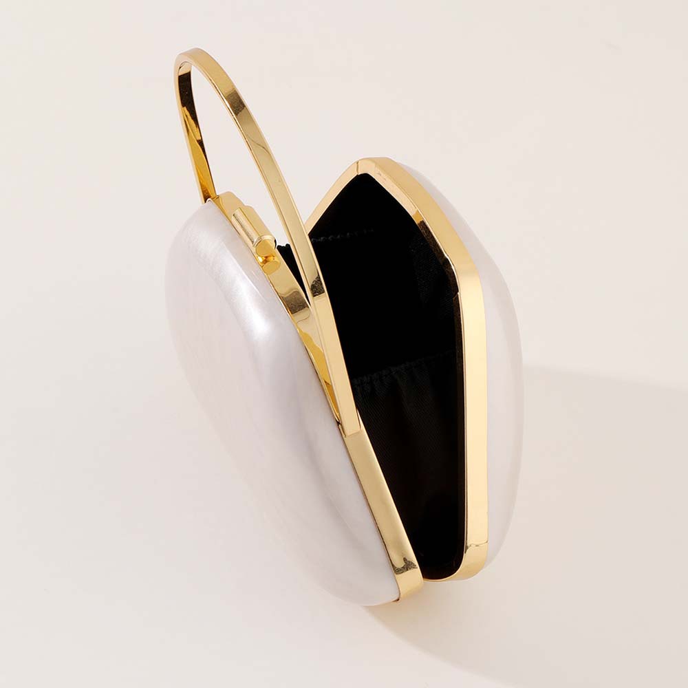 Pochette in acrilico trasparente – Borsa da sera alla moda con chiusura magnetica, tasca per telefono, design minimalista (bianco conchiglia, finiture argentate)_voghion.com