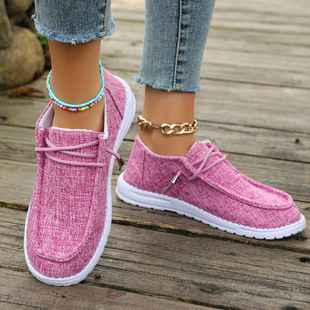 Cross-border plus size canvas shoes women's European and American style shallow mouth new pink linen flat loafer shoes foreign trade casual fashion tide