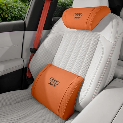 Headrest, Audi A3/A4L/A6L/A8/Q3/Q5/Q7/Q8 Car Headrest - little-k-velvet-emma-orange-audi-headrest-lumbar-support-set