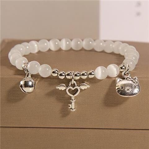 Hot cute hello kitty cat bracelet diy beaded ring bell love couple girlfriends