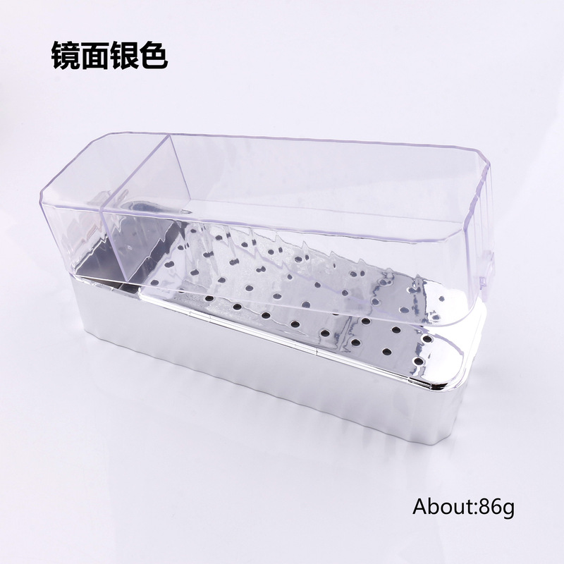 新款美甲40孔收纳盒 打磨钻头防尘电镀透明盖磨头盒插入式展示盒|undefined