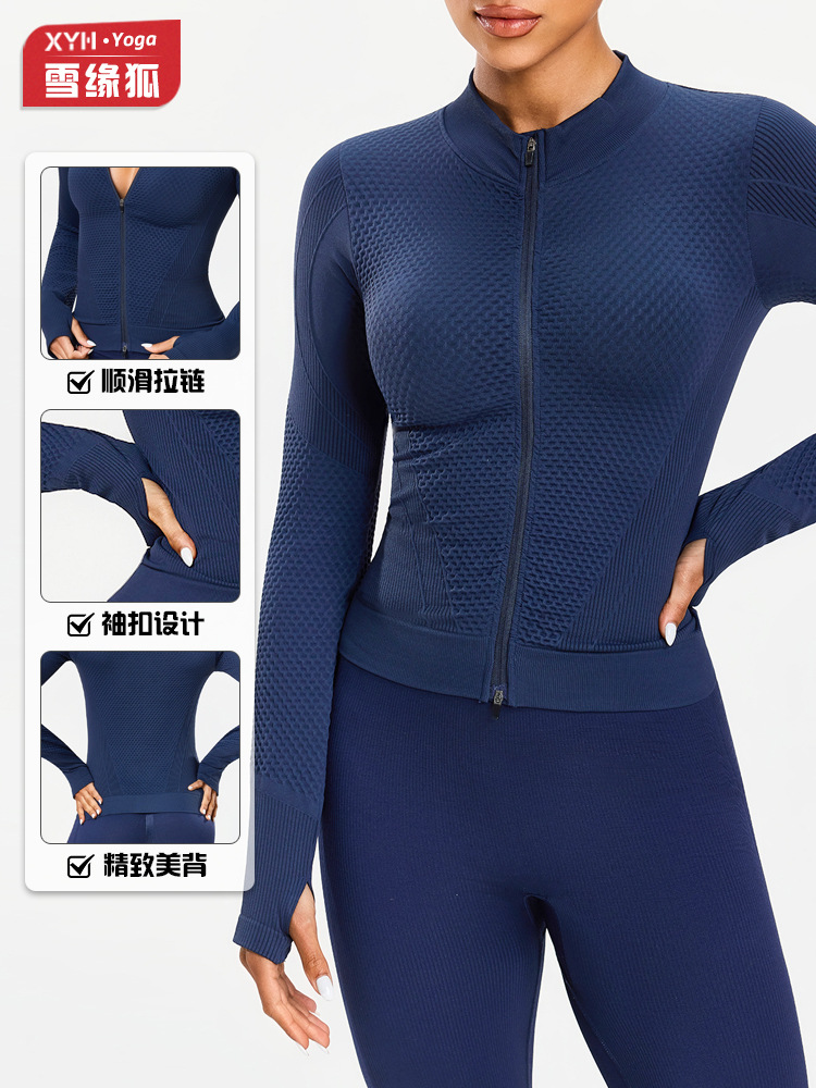Otoño y invierno ropa de yoga al aire libre de mangas largas para mujeres que corren deportes abdominales reducidos con agujeros de pulgar ropa de fitness de mangas largas