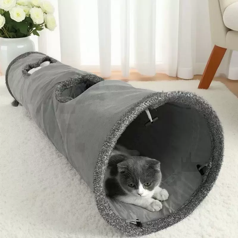 亚马逊热卖猫咪爬行钻洞隧道麂皮绒通道可折叠宠物逗猫玩具用品