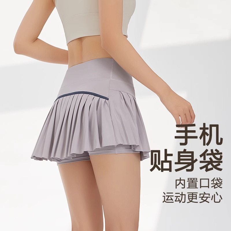 2025夏季百褶运动跑步半裙女防走光安全裤外穿显瘦网球裙瑜伽短裙|undefined