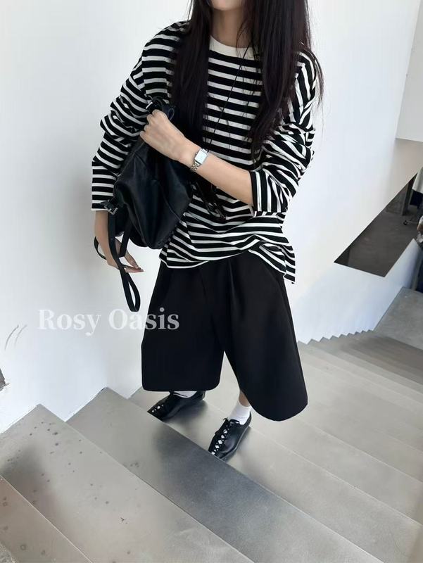 韩版宽松ins风条纹长袖T恤一秋季新款潮流大码设计感小众女5S170|undefined