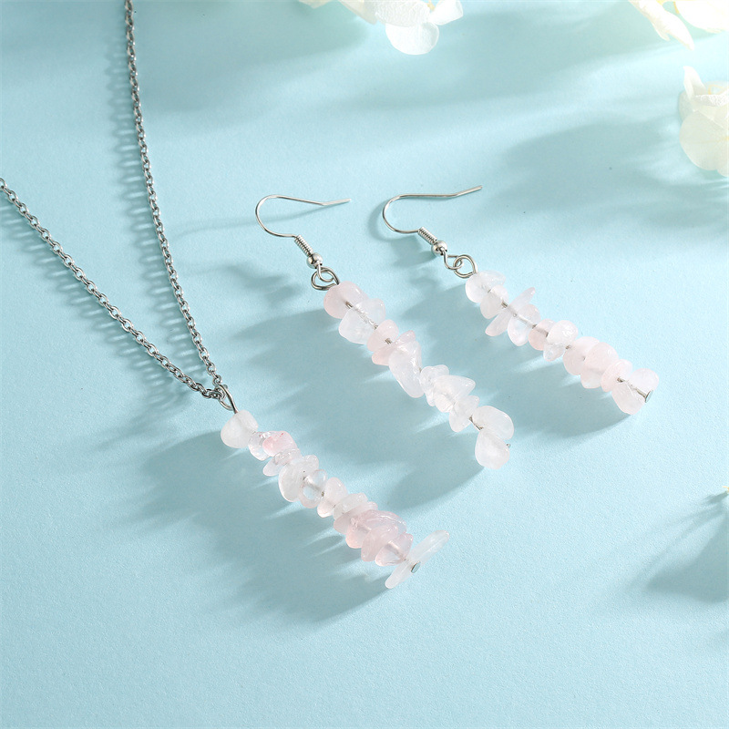 Amazon transfronterizo natural ágata grava pendientes collar traje hecho a mano con cuentas grava amatista Ojo de Tigre joyería