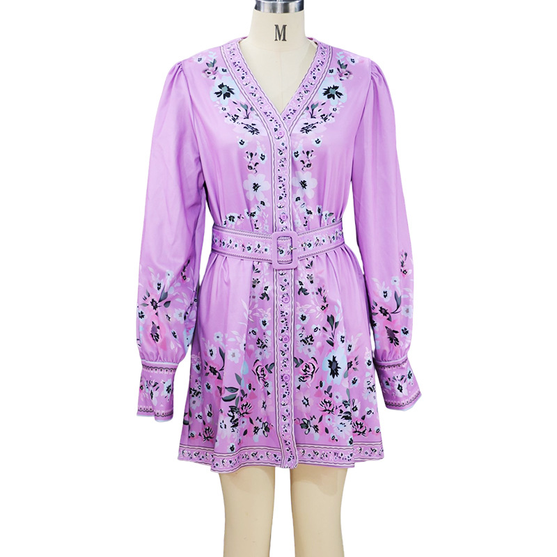FD949 In Stock Cross-Border 2025 Autumn New Women's Long Sleeve V-Neck Loose Printed Bohemian Dress_ecoleips.com