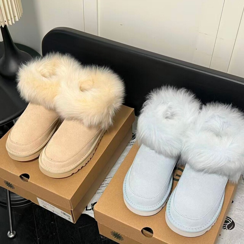 Gg's Accessible Luxury and High-End Women's Snow Boots, Goatskin and Fur Integrated Toe-Cap Slippers, Warm Cotton Shoes, Versatile Lazy Shoes