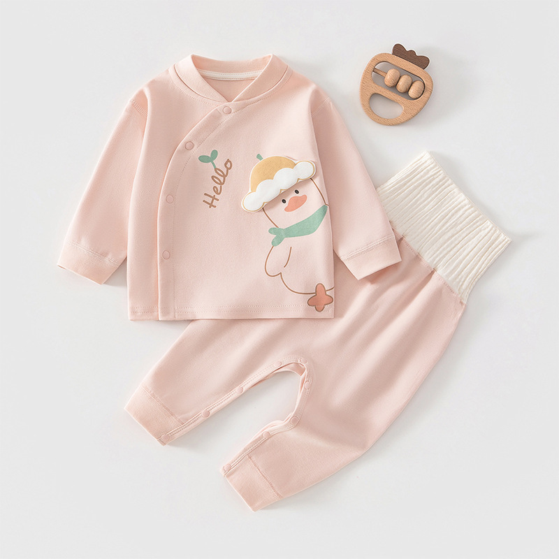 New Children's Set, Cute and Versatile Seamless Outfit, Separate Baby Clothing with Diagonal Snap Buttons, High-Waisted Set for Spring and Autumn