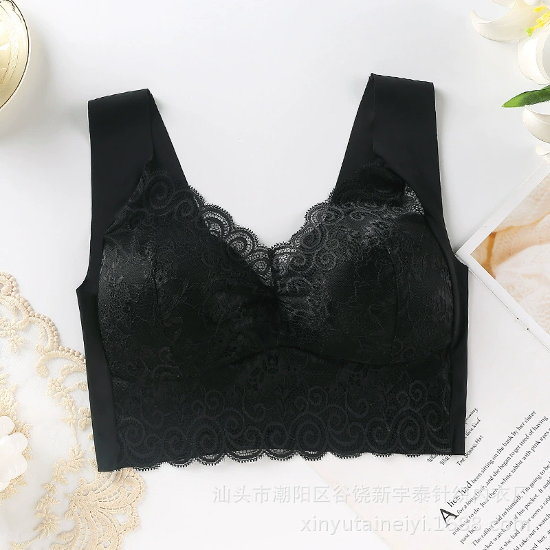 Lace wireless bra, thin underwear, supporting push up bra, tank top, plus size