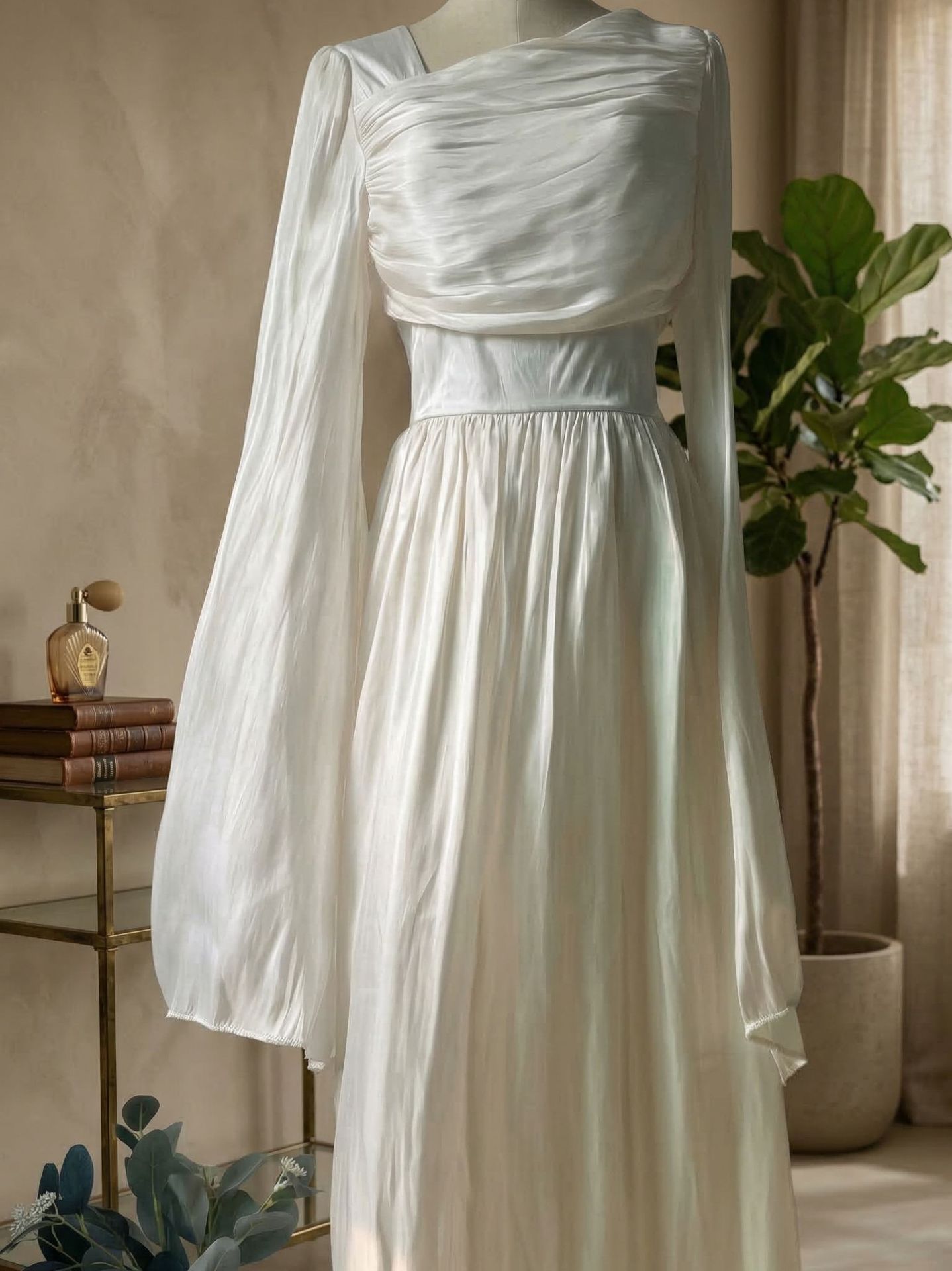 Elegant Vintage Long Sleeve Midi Dress With High Waist And Ruffle Detail For Women, Casual Bodycon Maxi Dress_ecoleips.com