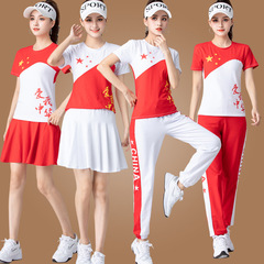 廣場舞服裝新款紅歌男女聯唱演出舞蹈服舞台休閒五星運動套裝807