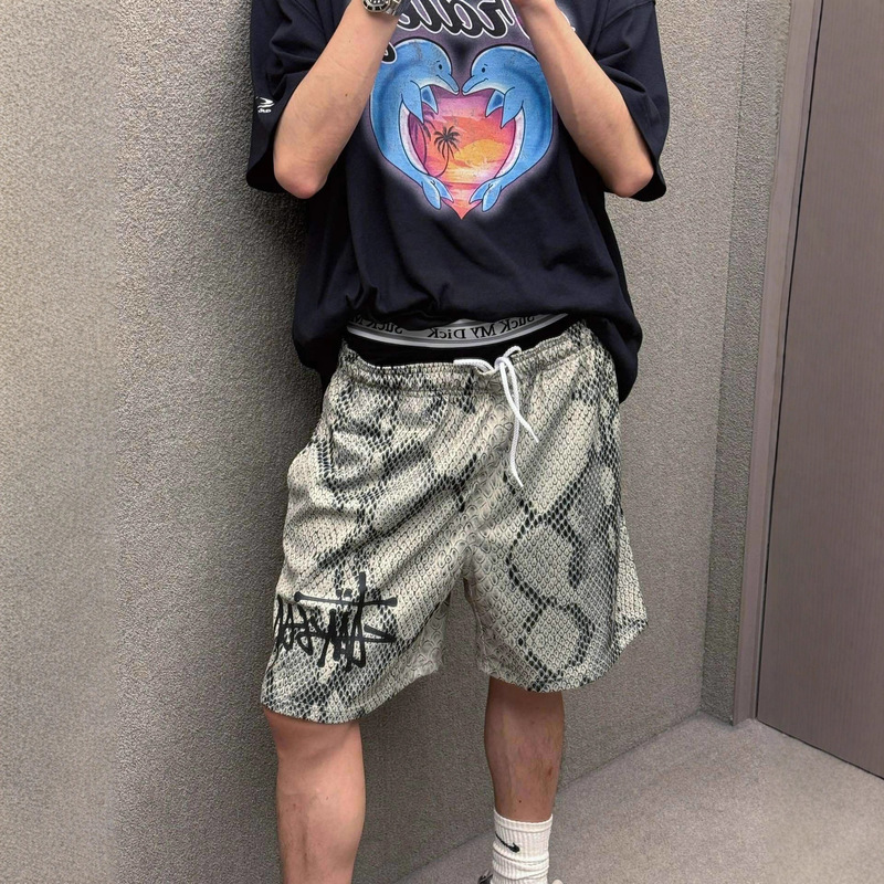 High Quality Stu Mesh Short Basic Snake Summer Series Snake Print Mesh Shorts