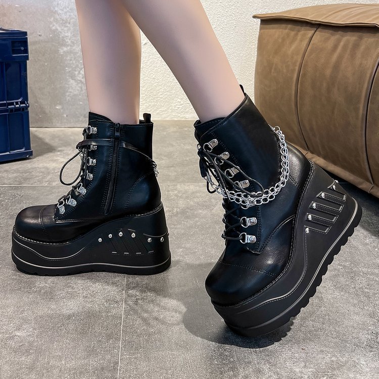 Damesschoenen stijl herfst en winter nieuwe mode dikke bodem ronde kop grote maat lage top dameslaarzen fabriek directe verkoop_voghion.com
