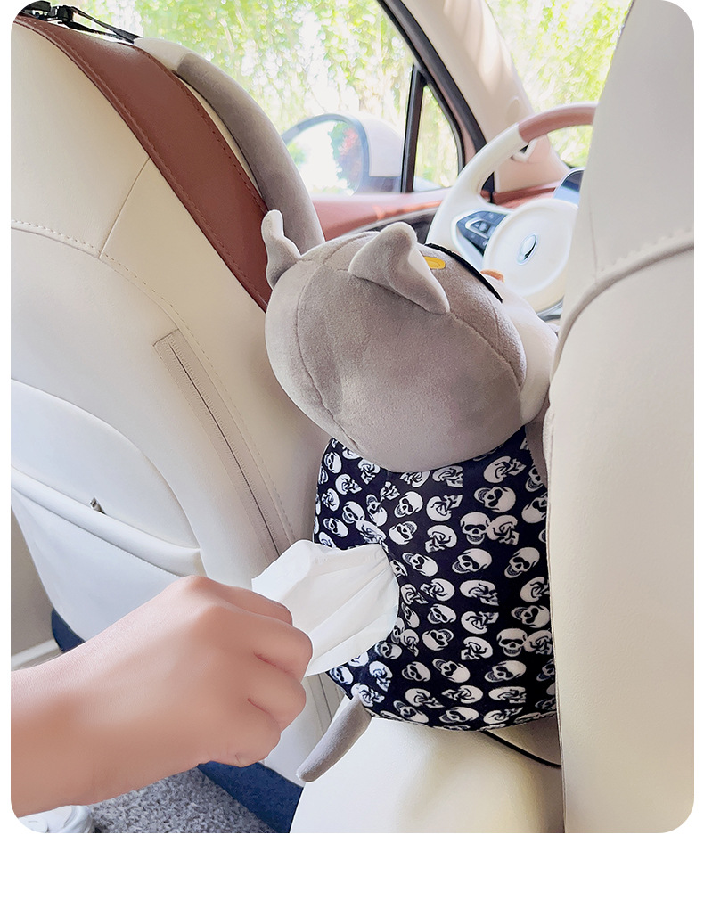 Car armrest box storage paper box Internet famous dog doll car multifunctional tissue box trash can 2 in 1