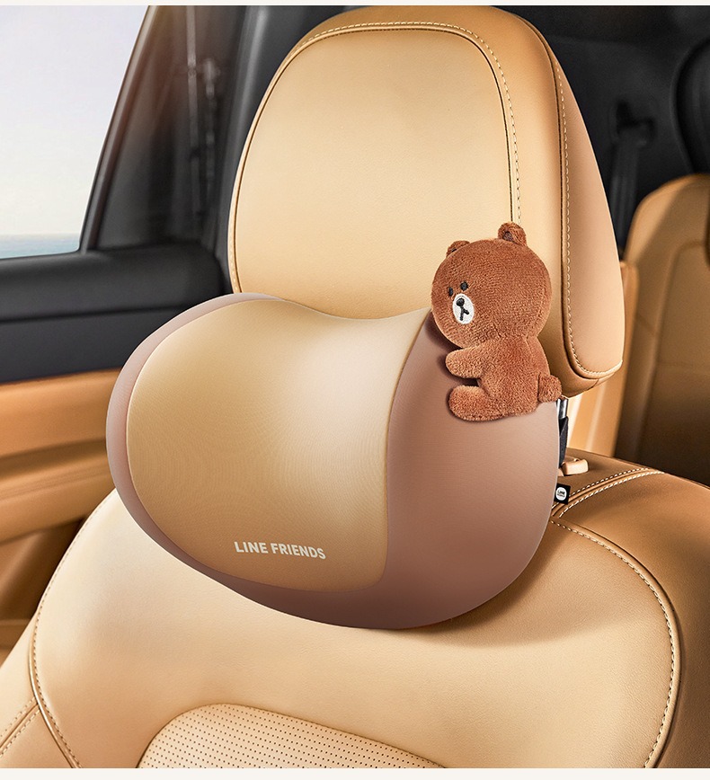 Brown Bear Car Headrest Driving Neck Pillow Car Cushion Cute Pillow for Car Use Cervical Spine Memory Foam Cushion
