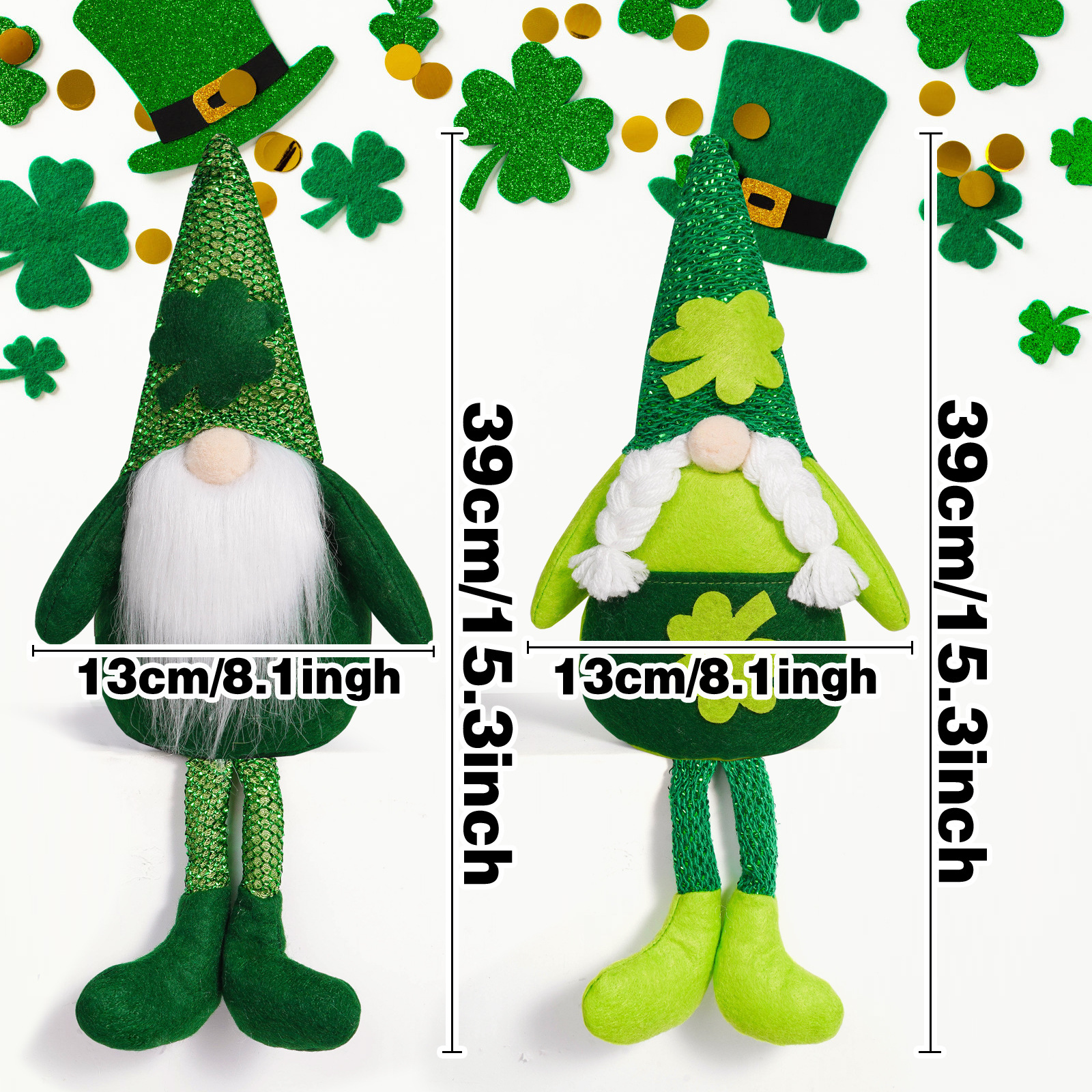 Nuevos productos transfronterizos Día de San Patricio muñecas sin cara decoraciones Festival de hojas verdes trébol piernas largas ornamentos Rudolph