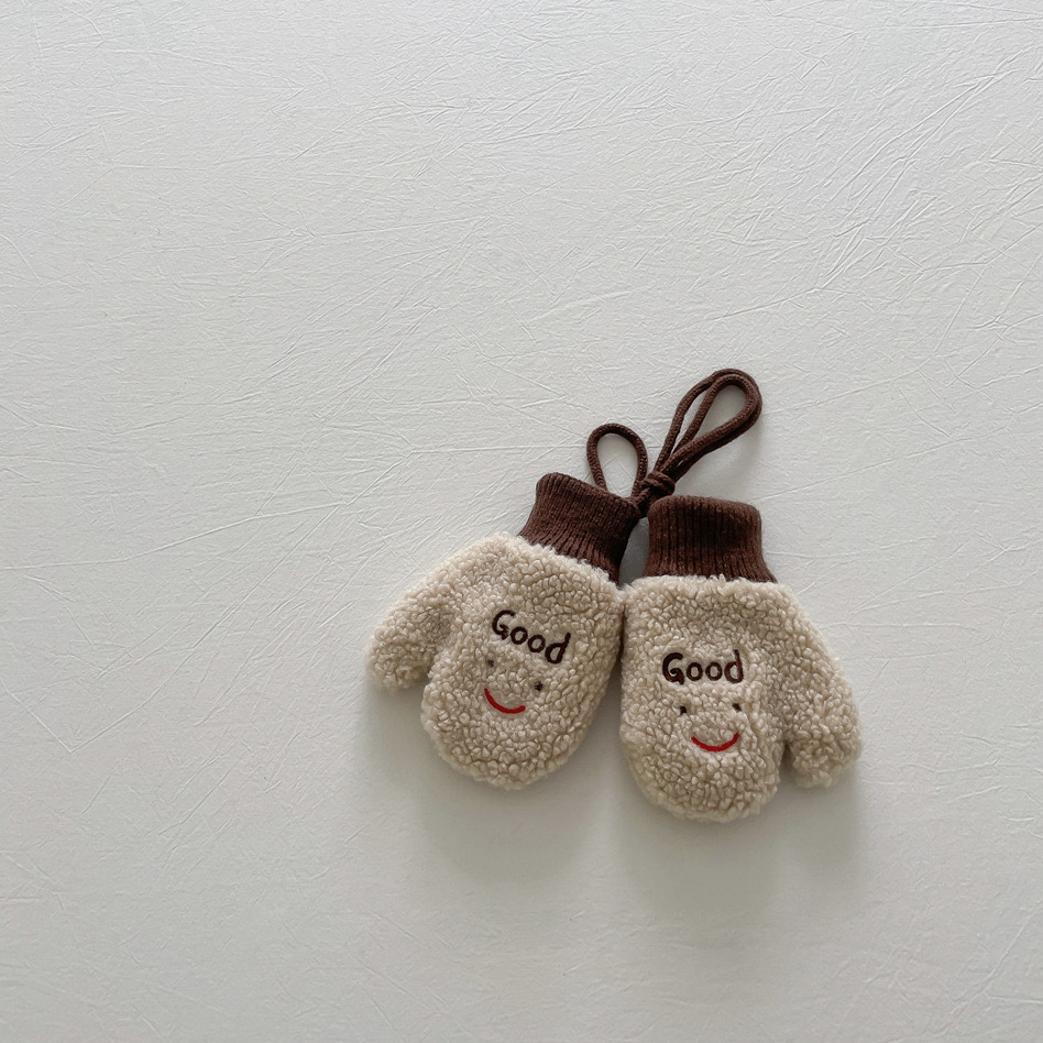 Children's gloves winter all finger hanging neck Instagram smiling boy and girl baby_voghion.com