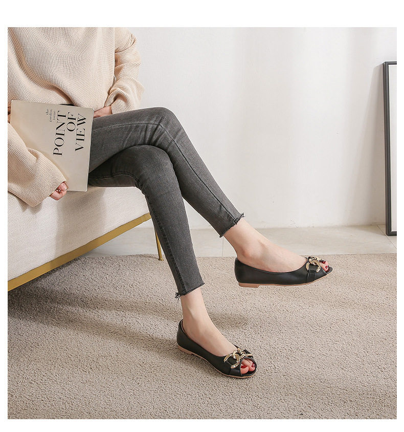Giày bệt nữ mũi nhọn hở mũi kiểu miệng cá, đế bệt gót thấp 1–3 cm, dễ mang — Màu mơ, Màu đen chi tiết 14