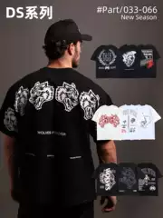 Europe and the United States DS Wolf Head Fitness American T-shirt Heavy plus size Cotton Crewneck Short Sleeve Printed Iron Jacket 033-066