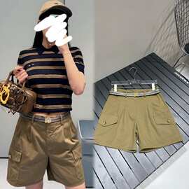 高品质 MM 夏季女士高腰工装网红款金属扣腰带休闲四分裤短裤