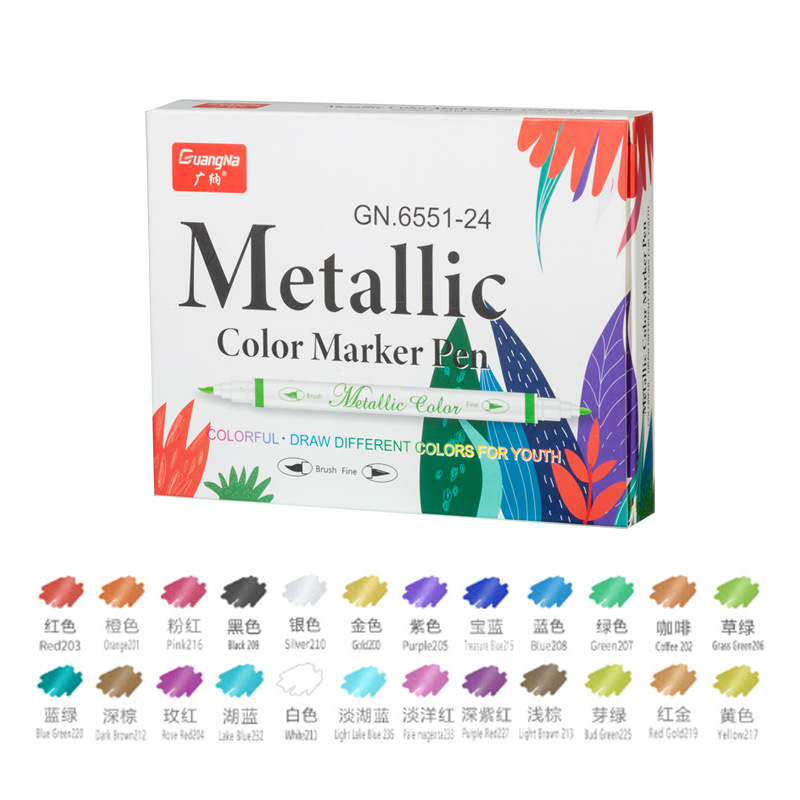 Guangna 6551 pluma de metal suave y duro de doble cabeza 12 colores traje DIY tarjeta negra pintura decorativa marcador nacarado a base de agua