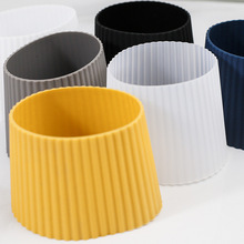 定制食品级硅胶杯套陶瓷玻璃咖啡塑料水杯隔热防烫杯子竖纹保护套