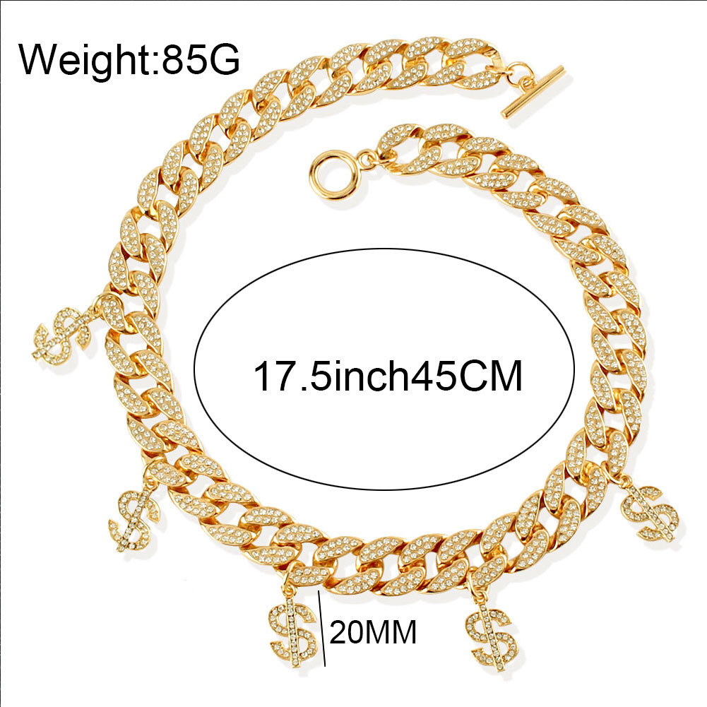 wholesale jewelry simple cuban chain small dollar gold pendant rhinestone necklace nihaojewelry