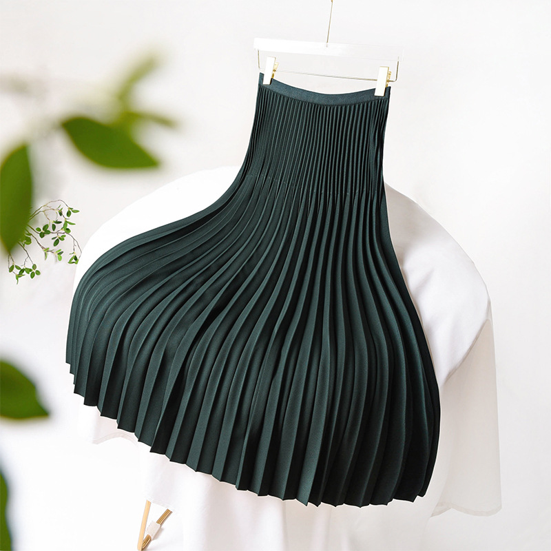 Women's Clothing medium length, super slim, hides meat, hides hips, and shows long legs, small A line pleated skirt for autumn and winter_voghion.com