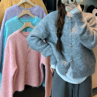 韩版开衫女毛衣秋冬季新款休闲宽松外套上衣百搭高级感外穿针织衫
