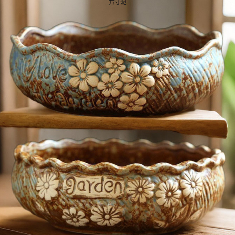 Cheap Large Succulent Plant Pots, Large Diameter, Rustic Ceramic, Breathable Round Pots, Large Simple Oval Pots