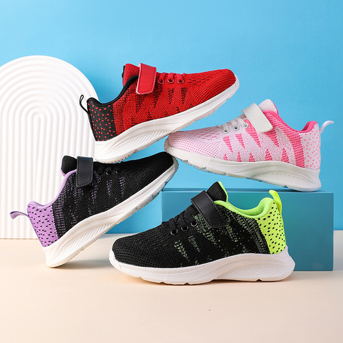Knit sport shoes for children, suitable for spring and autumn, lightweight, for middle and large children, girls' casual running shoes