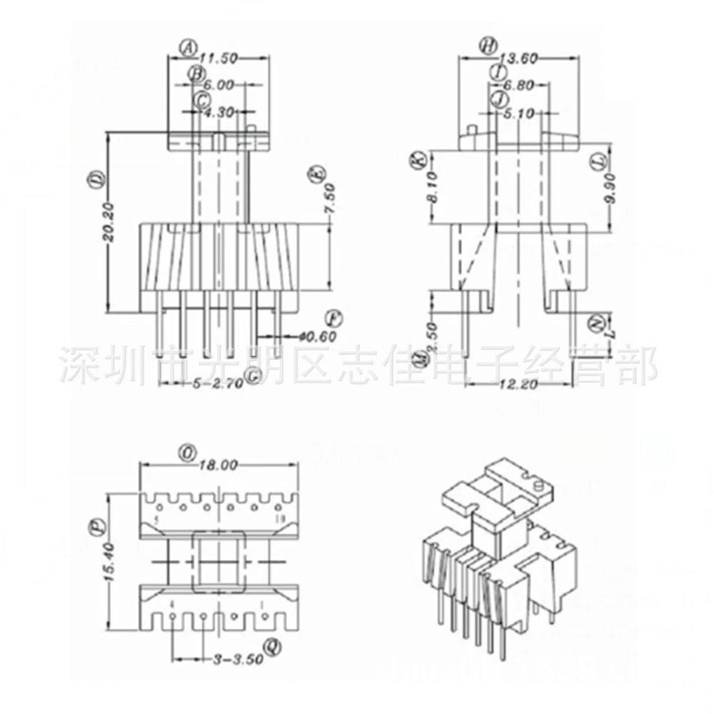 Каркас трансформатора EE16 Каркас связи EE16 силовой каркас повышающий перегородку Вертикальный 4 + 6 контактов 1616