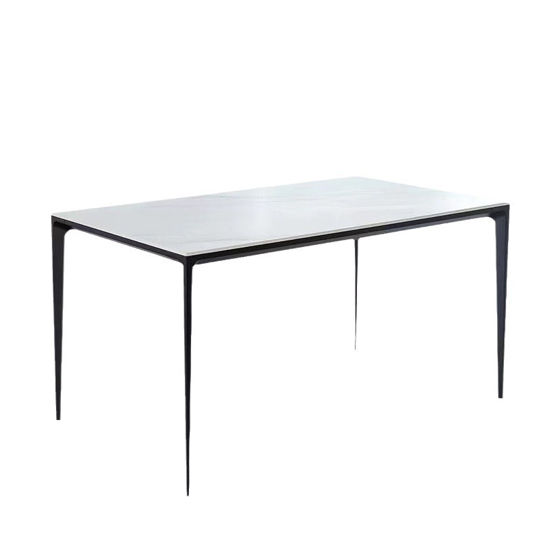 Delifeng Placa de roca mesa de comedor hogar pequeño apartamento italiano moderno simple aleación de aluminio rectangular blanco luz mesa de comedor de lujo